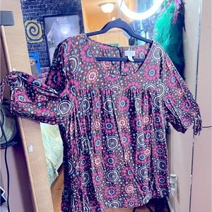 Brown and floral, print, multicolor three-quarter length sleeve